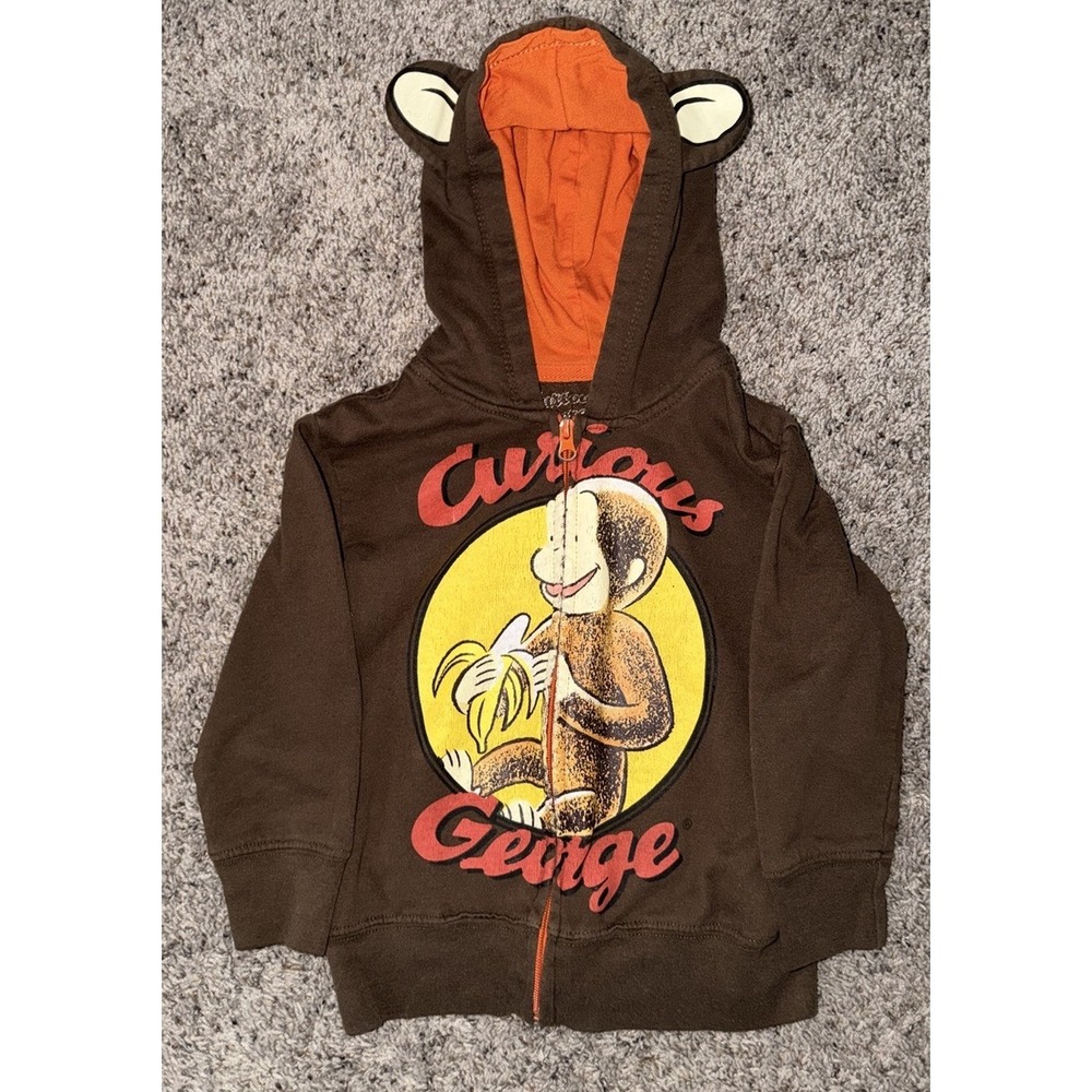 Curious George 4T/5T Full Zip Jacket Character Hoodie With Ears Boys Girl Y2K - Picture 1 of 4